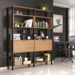 Estante para Sala de Estar - 144,5x183x32cm Marrom/Montana/Preto 144.5