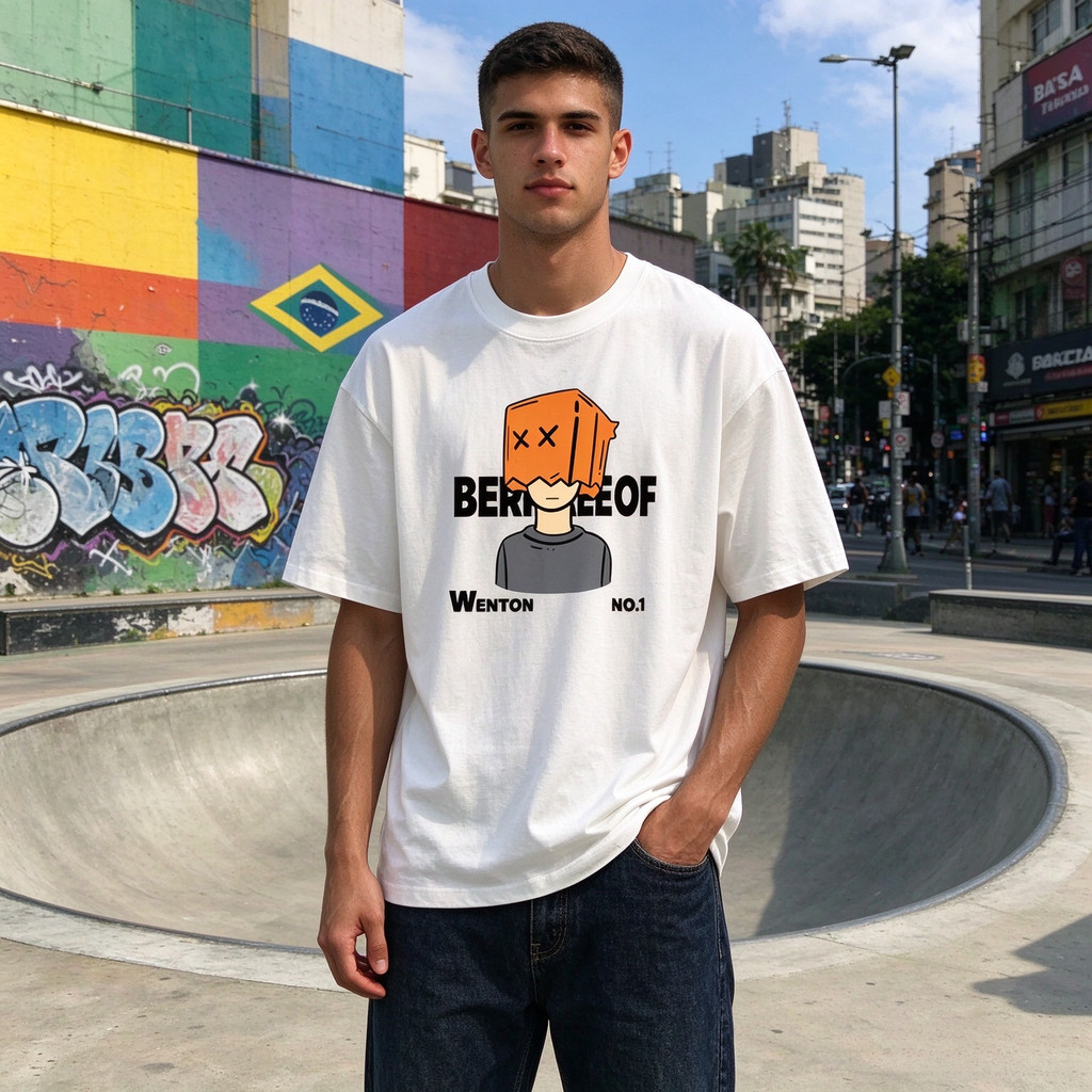 🔥 Camiseta Masculina Algodão Pesado Oversized 3D Streetwear Americano Manga Curta Desenho Verão 🕶️