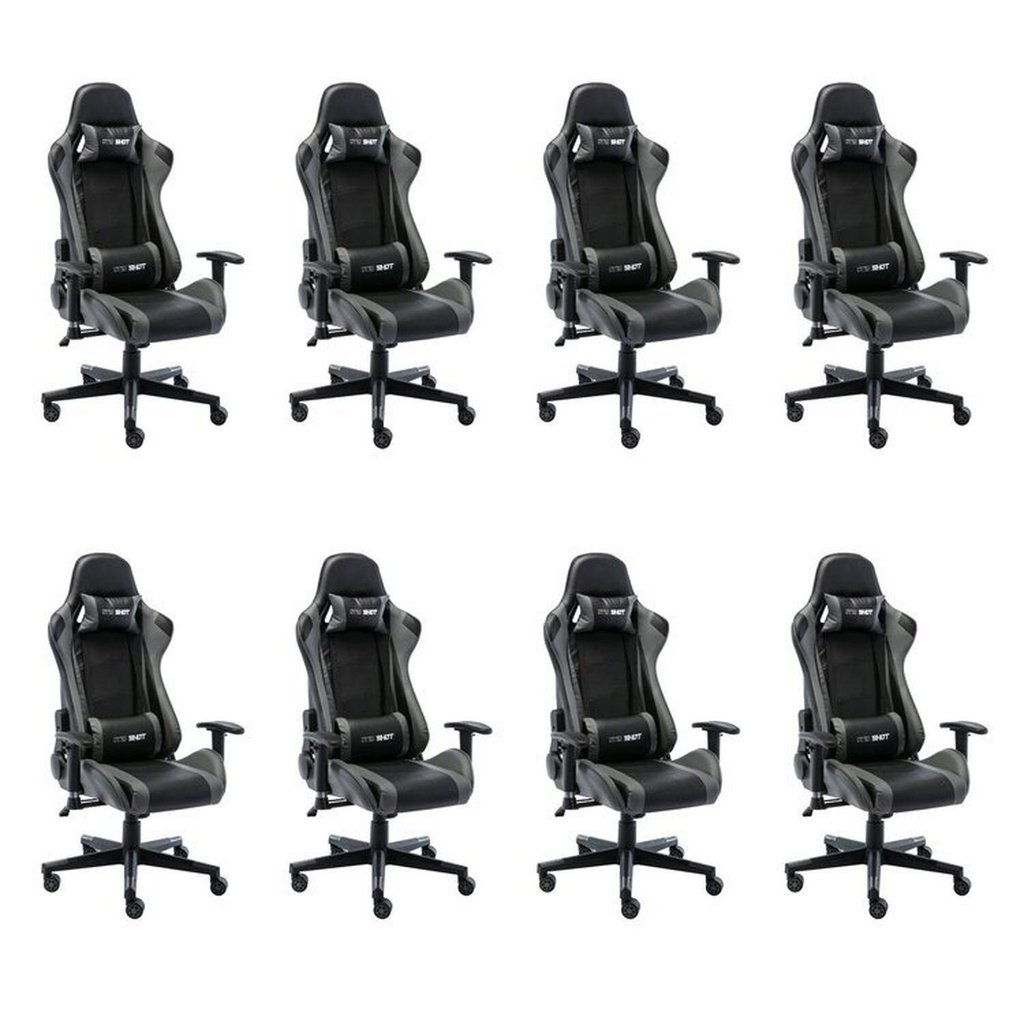 Kit 8 Cadeiras Gamer Giratória em Couro One Shot Preto/Cinza Preto/Cinza