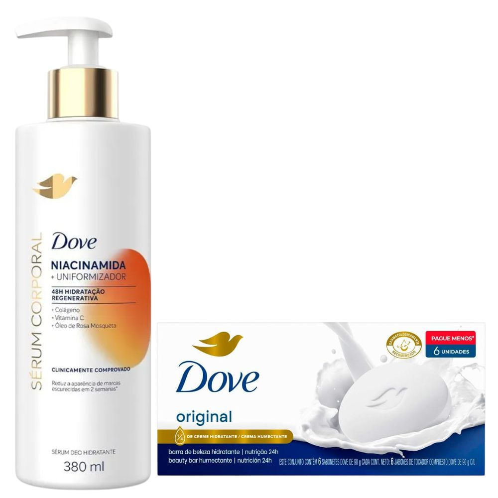 Kit Dove Sérum Corporal Niacinamida 380ml + Sabonete Barra Original 90g - 6 Unidades