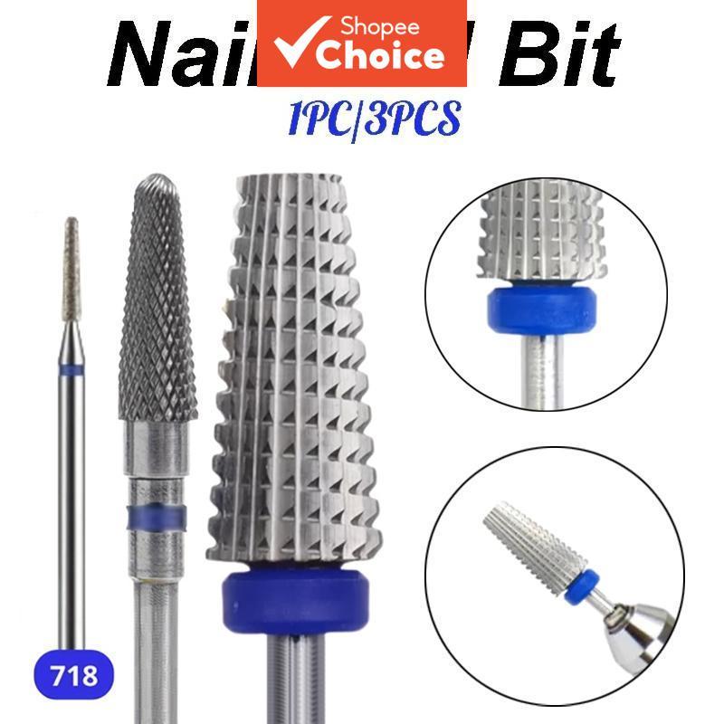 Kit de 3 peças/1 peça Brocas de Unhas de Aço Tungstênio Diamante para Cutícula, Compatível com Lixadeiras Elétricas