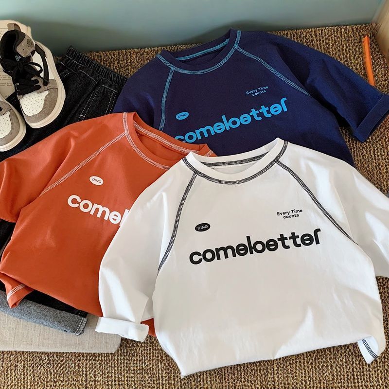 Algodão puro primavera outono roupas meninos Street Wear manga comprida camiseta crianças versão coreana solto rufião es