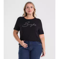 Camiseta Feminina Bordado Plus Size Secret Glam Preto