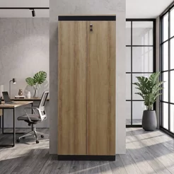 Armário para Escritório com 2 Portas com Chave ME4151 Marrom Amêndoa/Preto