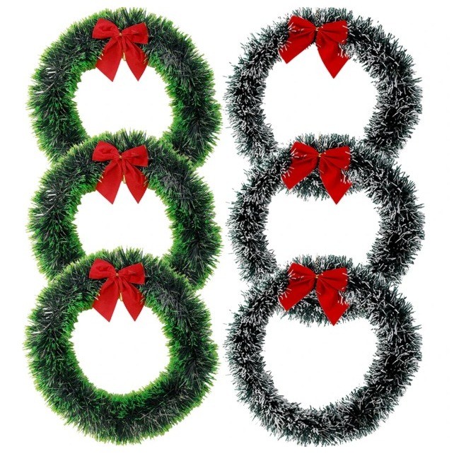 Kit 6 Guirlanda Natalina Verde Festão Laço Vermelho 33cm Natal cor MISTO