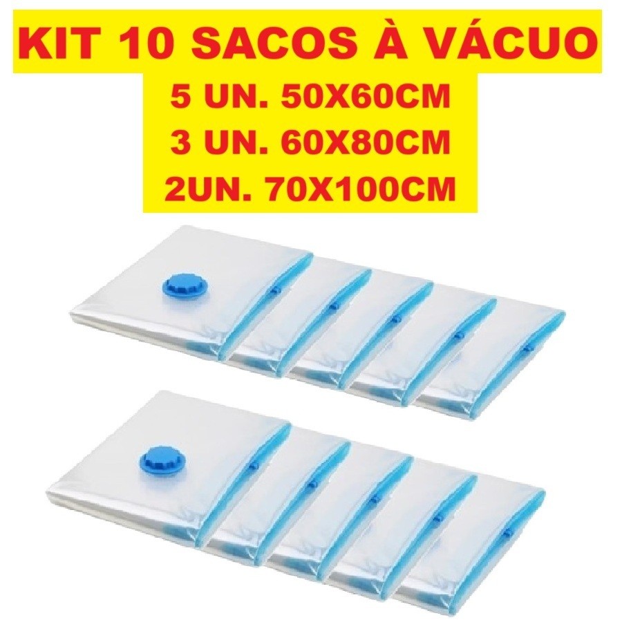 Kit 10 Sacos Á Vácuo Reutilizável Transparente Com Válvula E Bomba USB Recarregável Bivolt em Oferta na Shopee