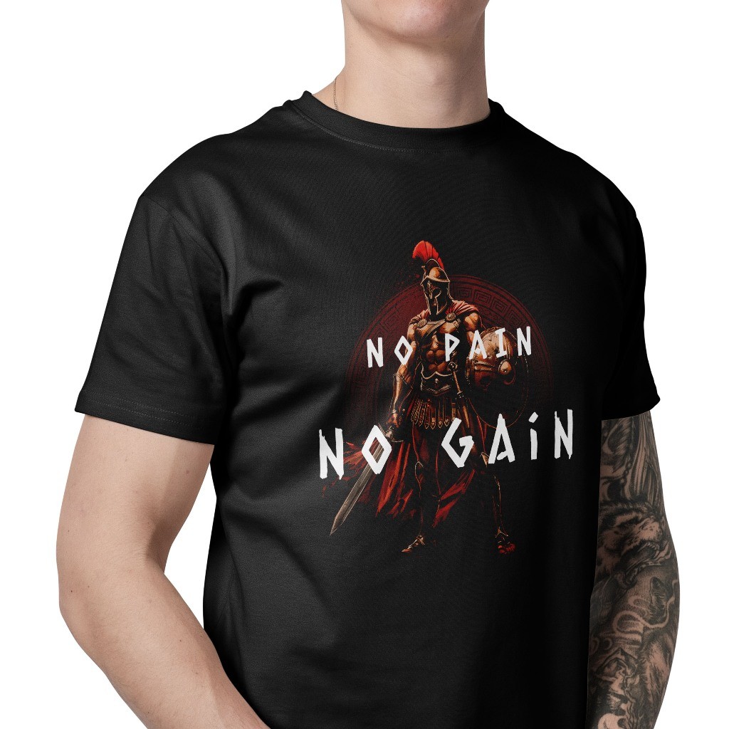 Camiseta Personalizada Espartano Frase No Pain No Gain Sem dor Sem Ganho Academia 100% Algodão Unisse