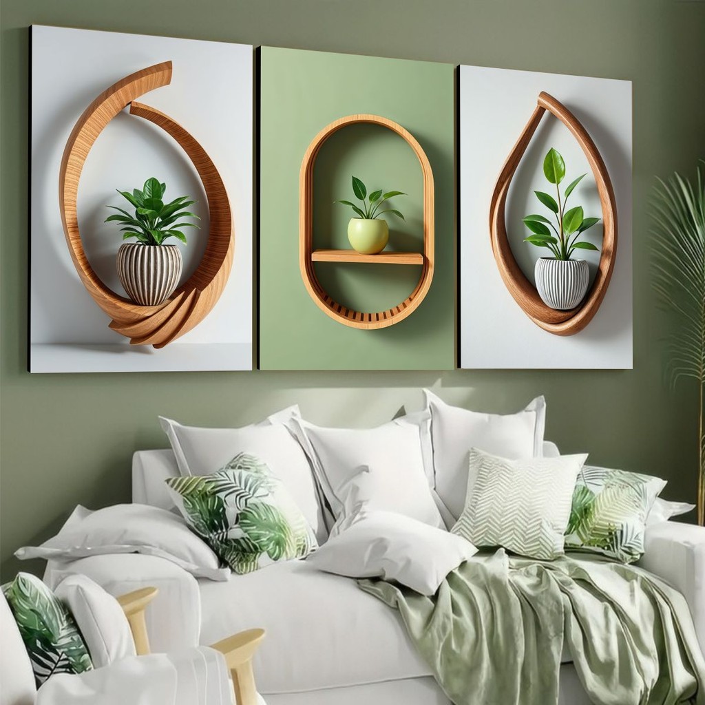 Quadro Decorativo Vaso de Plantas Esculturas Criativas em Madeira