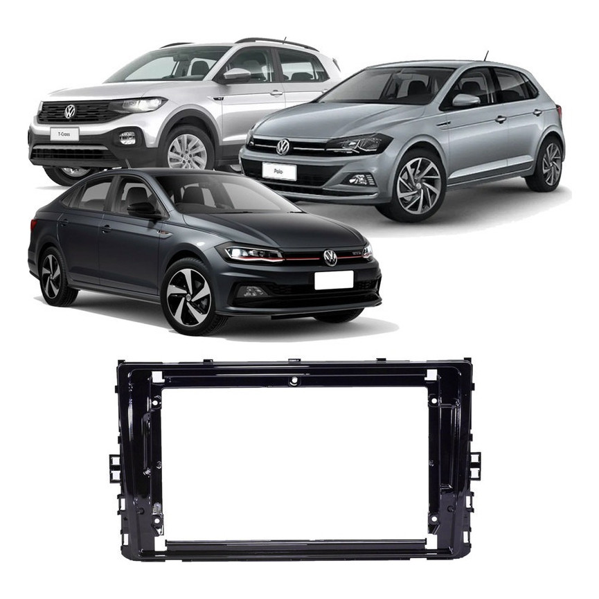 Moldura Fiamon Painel Central multimídia 9 Polegadas 2din Volkswagen T-cross Novo Polo Virtus Ano 2018 em Diante