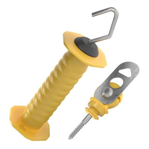 Kit 5un Porteira Isolada Curta + 5un Batente Cerca Elétrica Durável Anti-UV Mola Interna Amarela