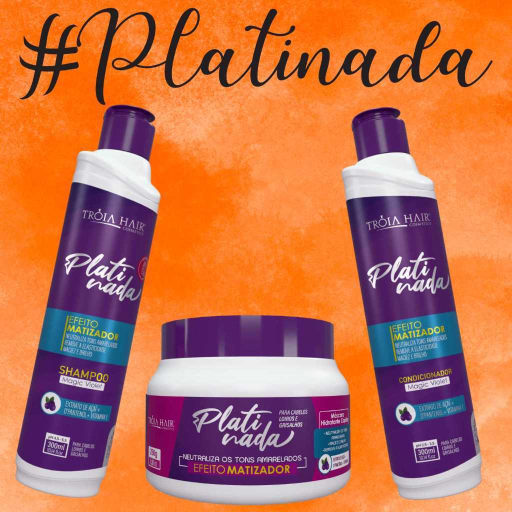 Kit Platinada Tróia Hair – Tratamento Completo para Cabelos Loiros e Descoloridos (300g) em Oferta na Shopee