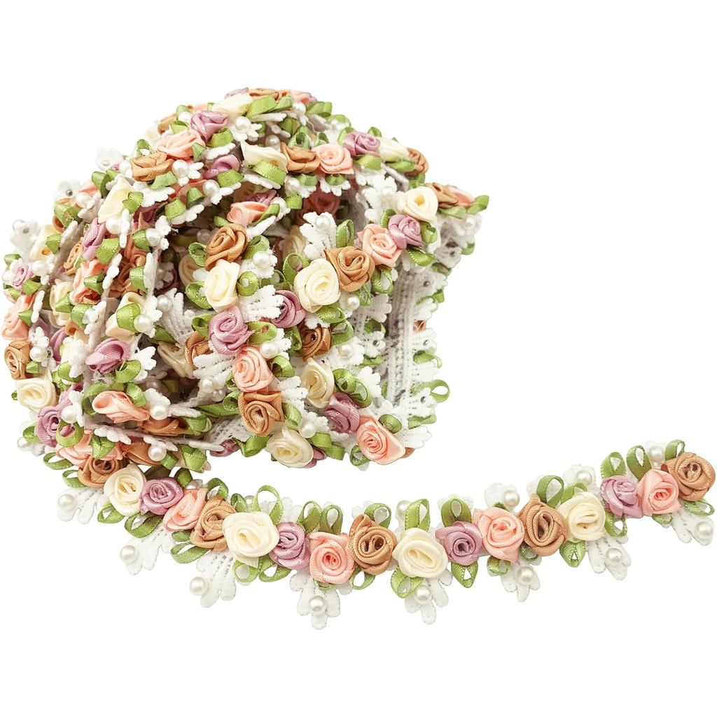 1 Jarda Flor Renda Borda Guarnição Fita Vintage Rosa Pérola Contas Tecido Bordado Aplique Para Costura Vestido De Noiva 