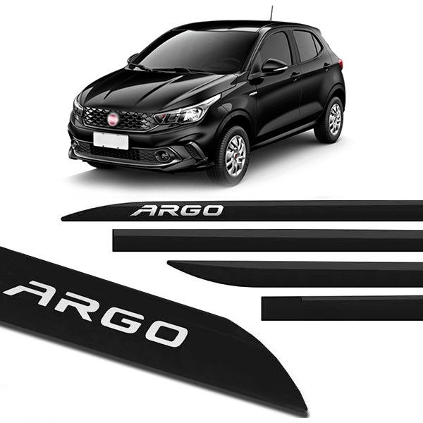 Friso Lateral Fiat Argo 2018 a 2024 Flash Cotrim Protetor Portas Preto Vulcano 4 Peças
