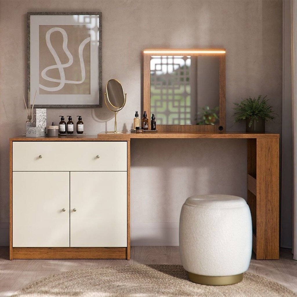 Escrivaninha Penteadeira com LED em L ou Reta 160cm Aura em Oferta na Shopee