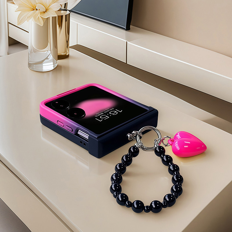 Lusuo Preto Rosa Gradiente Corrente Dobradiça Caso Para Samsung Galaxy Z Flip 3 4 5 6 7 Motorola Razr 50 60 Ultra Xiaomi