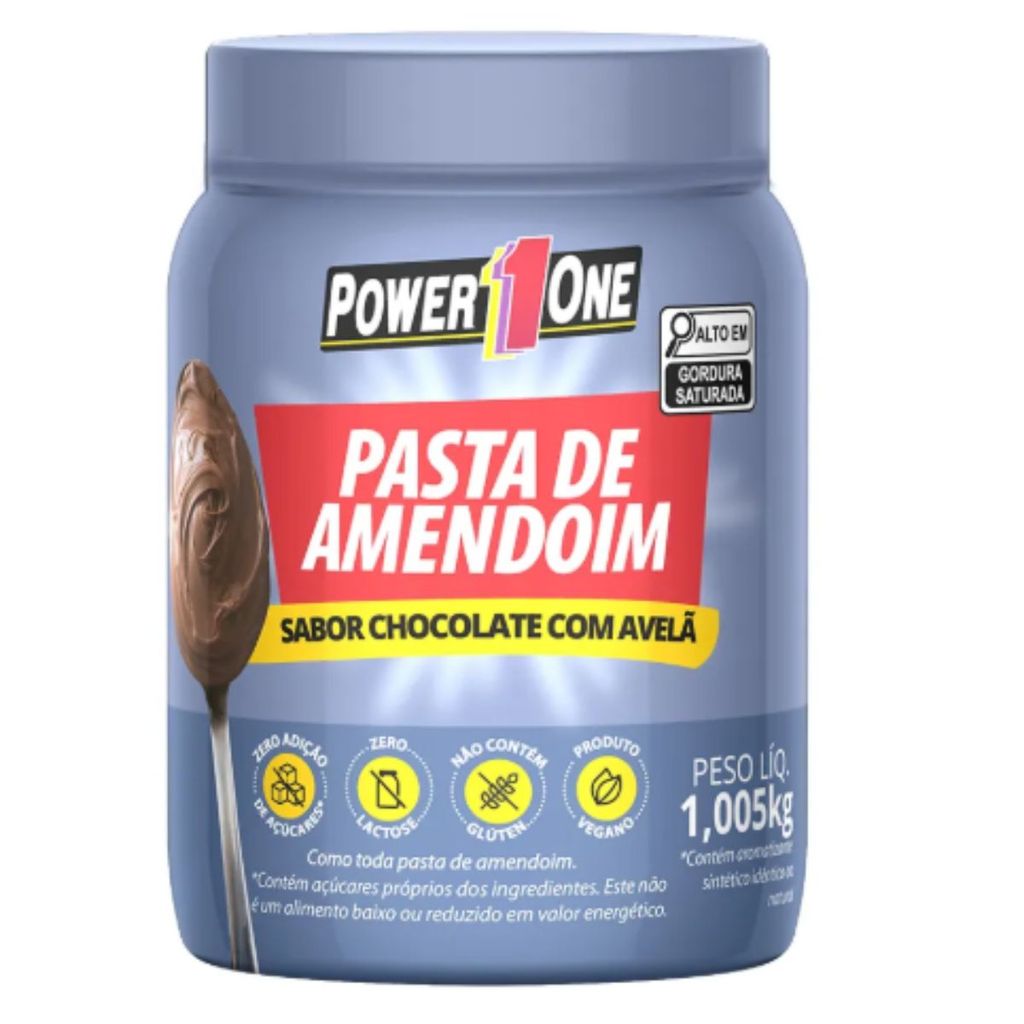 PASTA AMENDOIM CHOCOLATE COM AVELA INTEGRAL POTE 1,005KG POWER ONE - SEM AÇUCAR SEM GLUTEN VEGANO