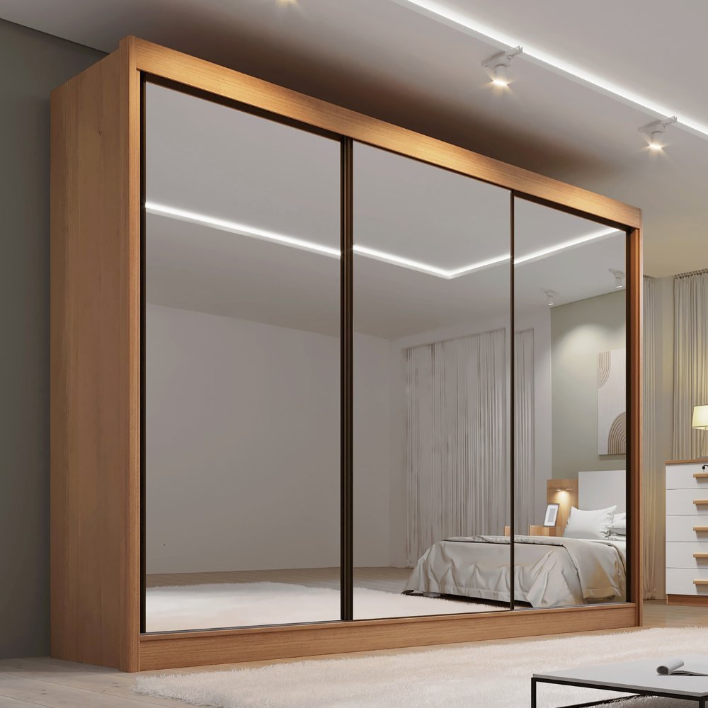 Guarda Roupa Casal MDF Espelhado 3 Portas 6 Gavetas Qatar Cinamomo em Oferta na Shopee