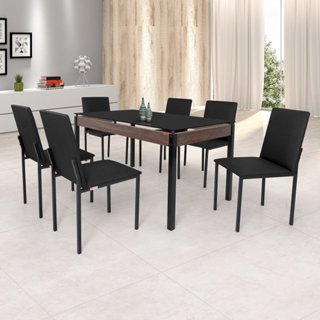 Conjunto Sala de Jantar Mesa Dubai 140x80cm Tampo Vidro com 6 Cadeiras  Preto em Oferta na Shopee