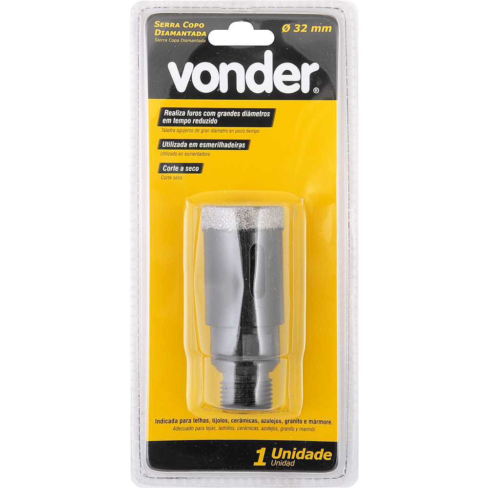 Serra copo diamantada, 32 mm, para esmerilhadeira, VONDER em Oferta na Shopee