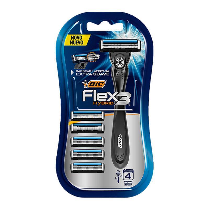 Kit Aparelho de Barbear Bic Flex 3 Hybrid 1 Aparelho + 5 Refis