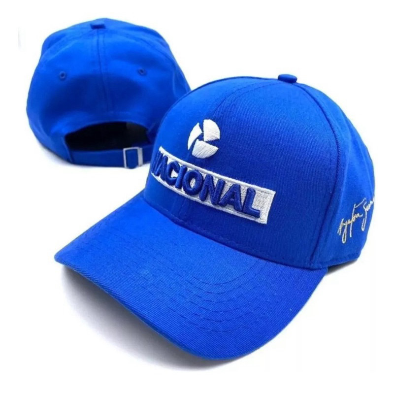 Boné Ayrton Senna Nacional Azul Fórmula 1 Retrô Assinatura