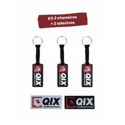 Kit com 3 Chaveiros e 2 adesivos Qix International Borracha Original Macio Acessório Skate