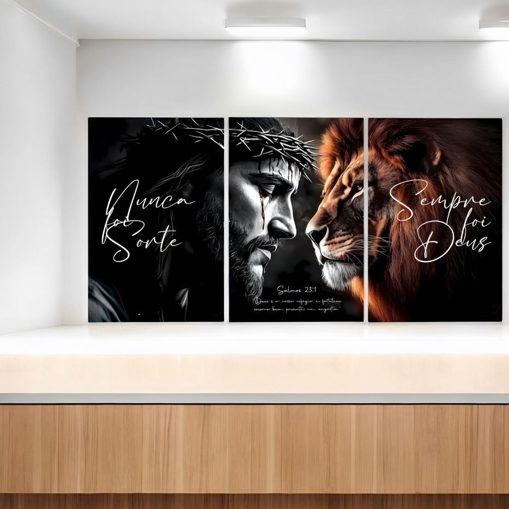 Quadro Decorativo Salmo 23:1 Arte Jesus Leão de Judá Religioso Nunca Foi Sorte Sempre Foi Deus