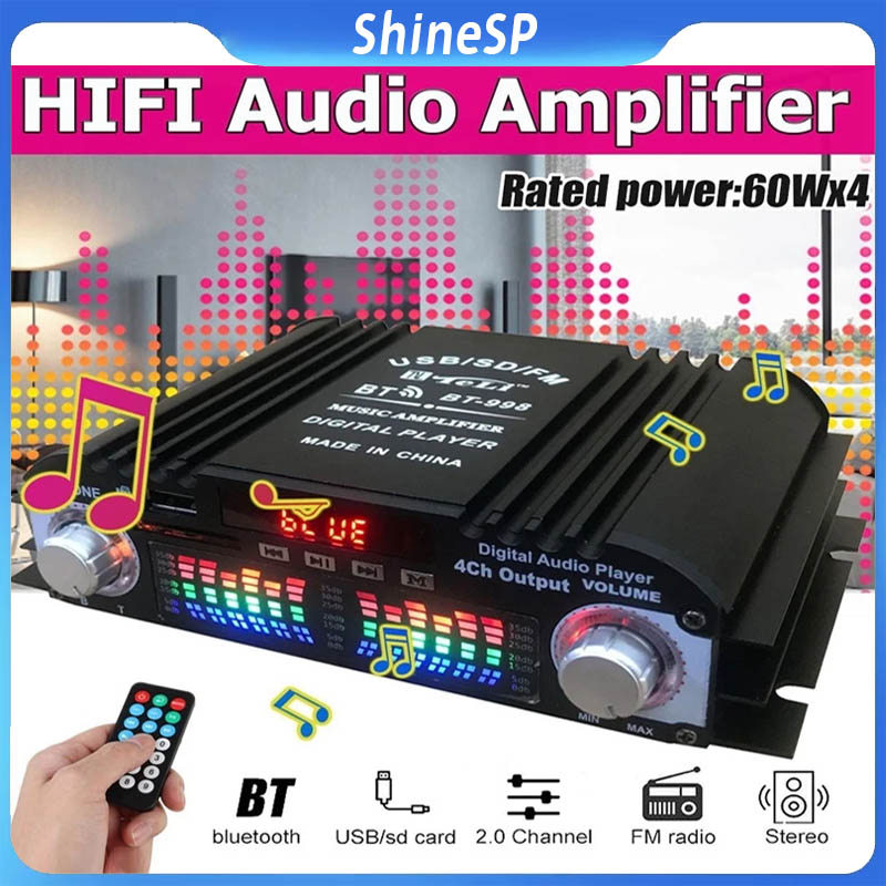 BT-998 Amplificador De Som Digital Wi-Fi , 12V , 1600W , 4 Canais , Áudio , Rádio FM , Bluetooth 5.0 , Karaokê em Oferta na Shopee
