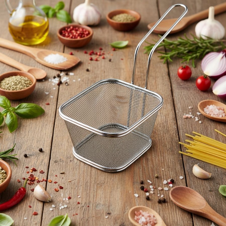 Cesto  De Aço Inox Para Fritura - Retangular - 12x10cm - 1 unidade - Rizzo