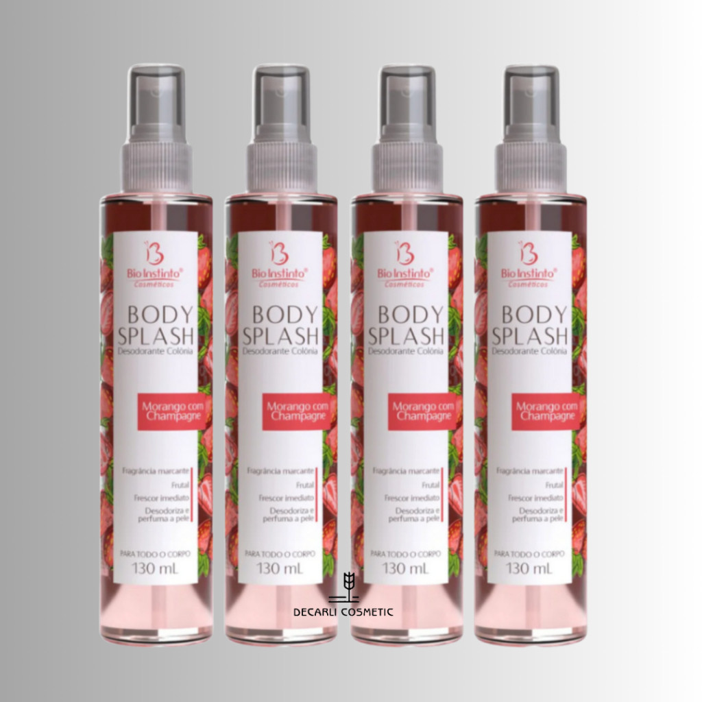 4 UN Body Splash Morango com Champagne 130ml - Bio Instinto(Perfume Corporal)