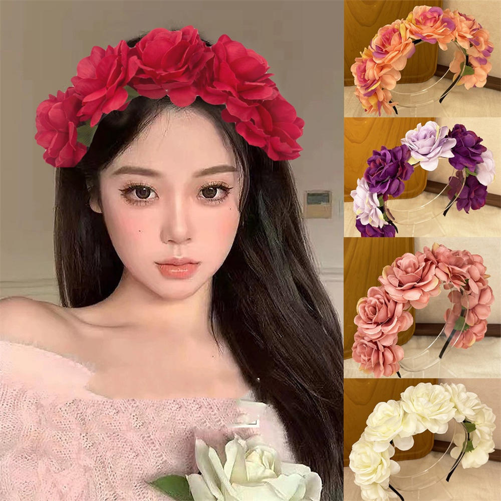 Floral Rosa Flor Grinalda Coroa Headbands Guirlanda Festa De Casamento Headpiece , Feminino Festival De Cabelo em Oferta na Shopee