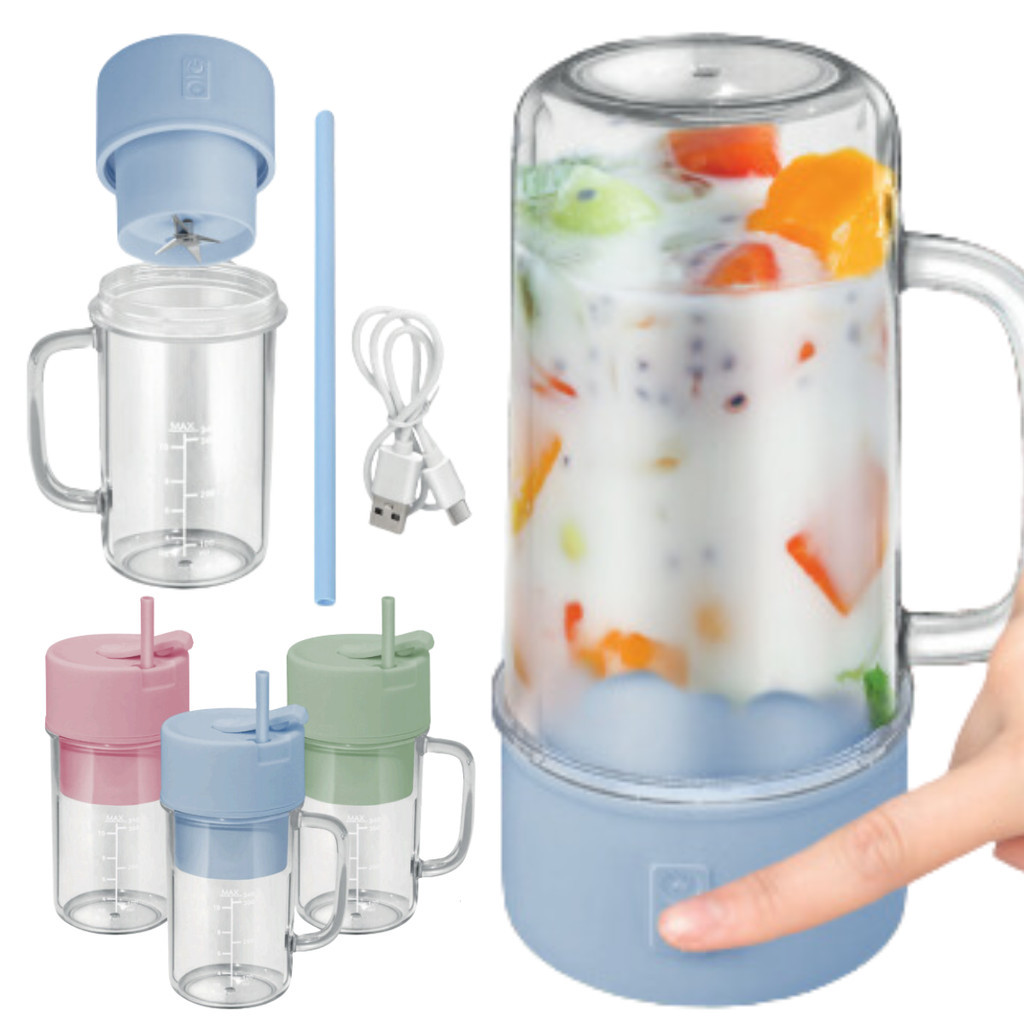 Mini Liquidificador USB Portátil 6 Lâmina c/ Canudo de Silicone e Trava de Segurança 340ML