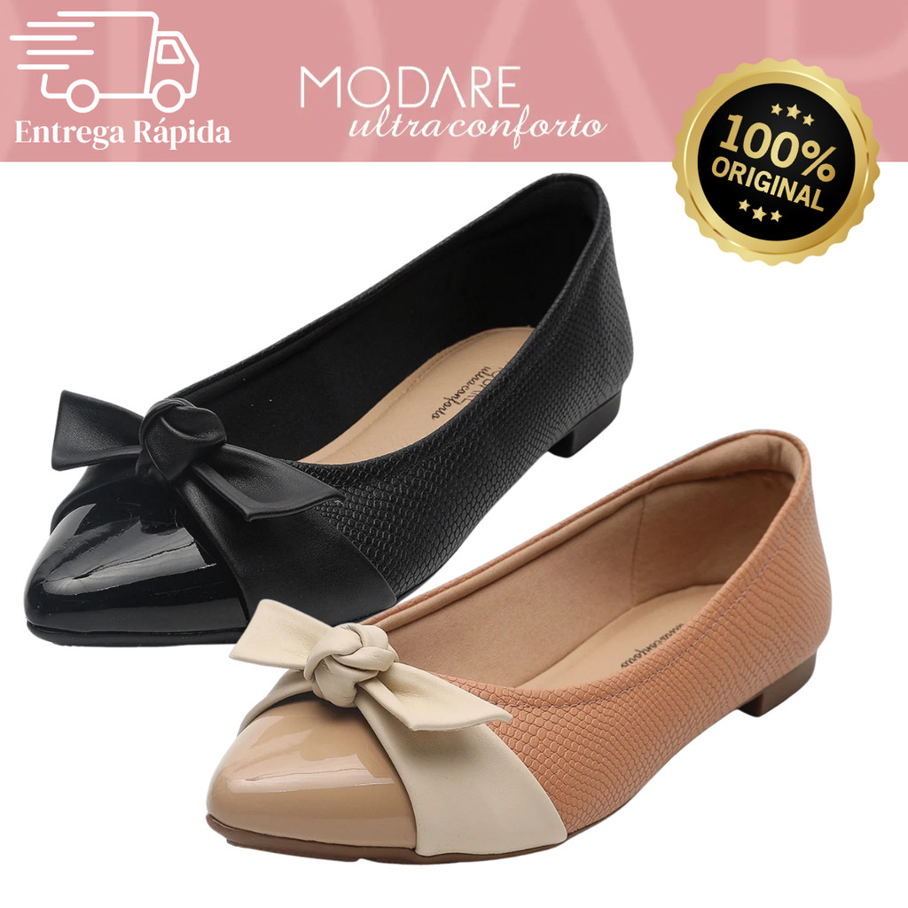 Sapatilha Modare 7334.233 Ultra Conforto Ponta Verniz com Laço Feminina Original e Elegante