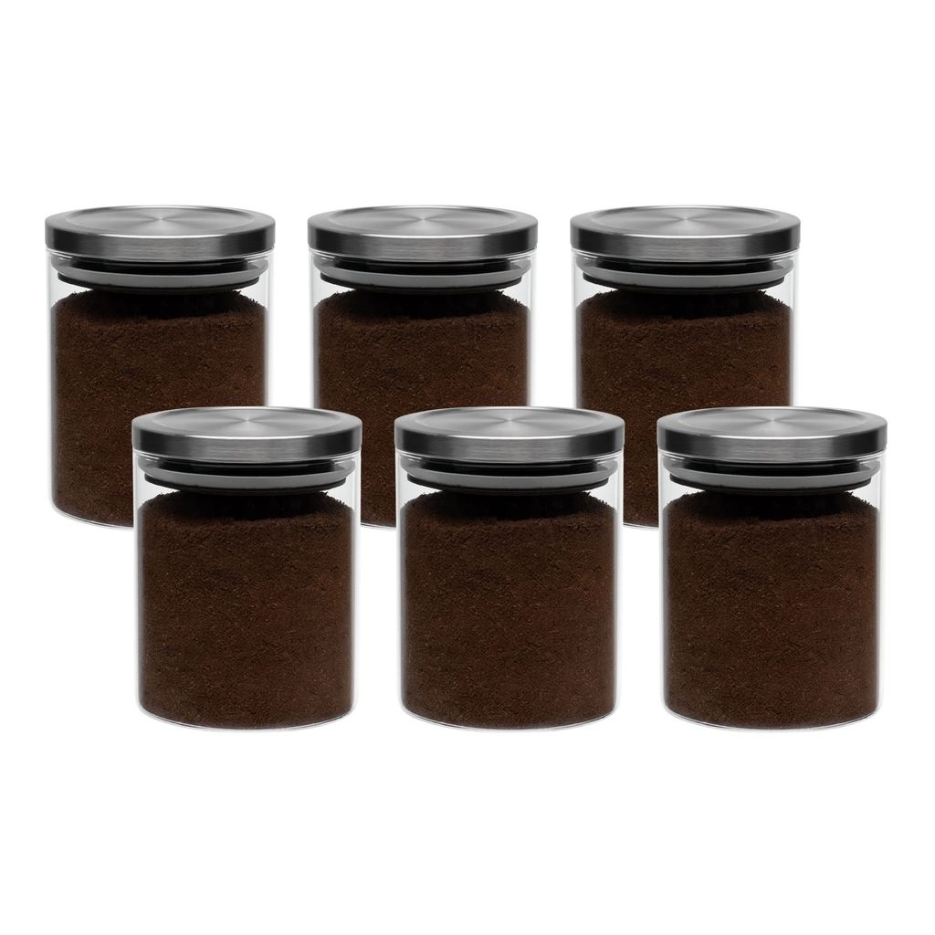 Kit 6 Pote de Vidro Hermético 750ML Tampa Cromada Porta Mantimentos e Temperos