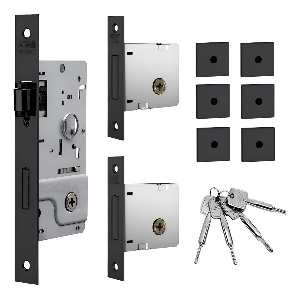 Kit Fechadura Rolete 800 Tetra Pivotante Quadrada Stam Preto em Oferta na Shopee