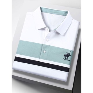 Marca masculina Paul duplo mercerizado puro algodão listrado manga curta camiseta lapela moda Casual topo verão camisa P