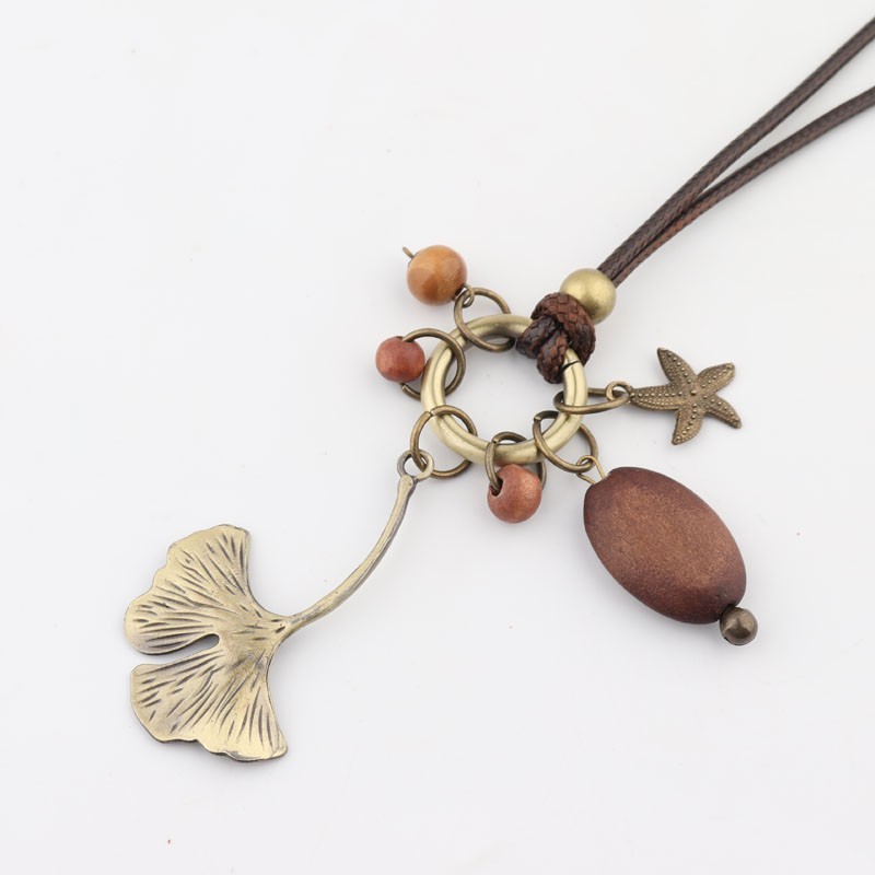 Colar estilo retrô de folha em forma de leque, algodão, linho, combinando, literário, Mori, feminino, suéter, corrente, 