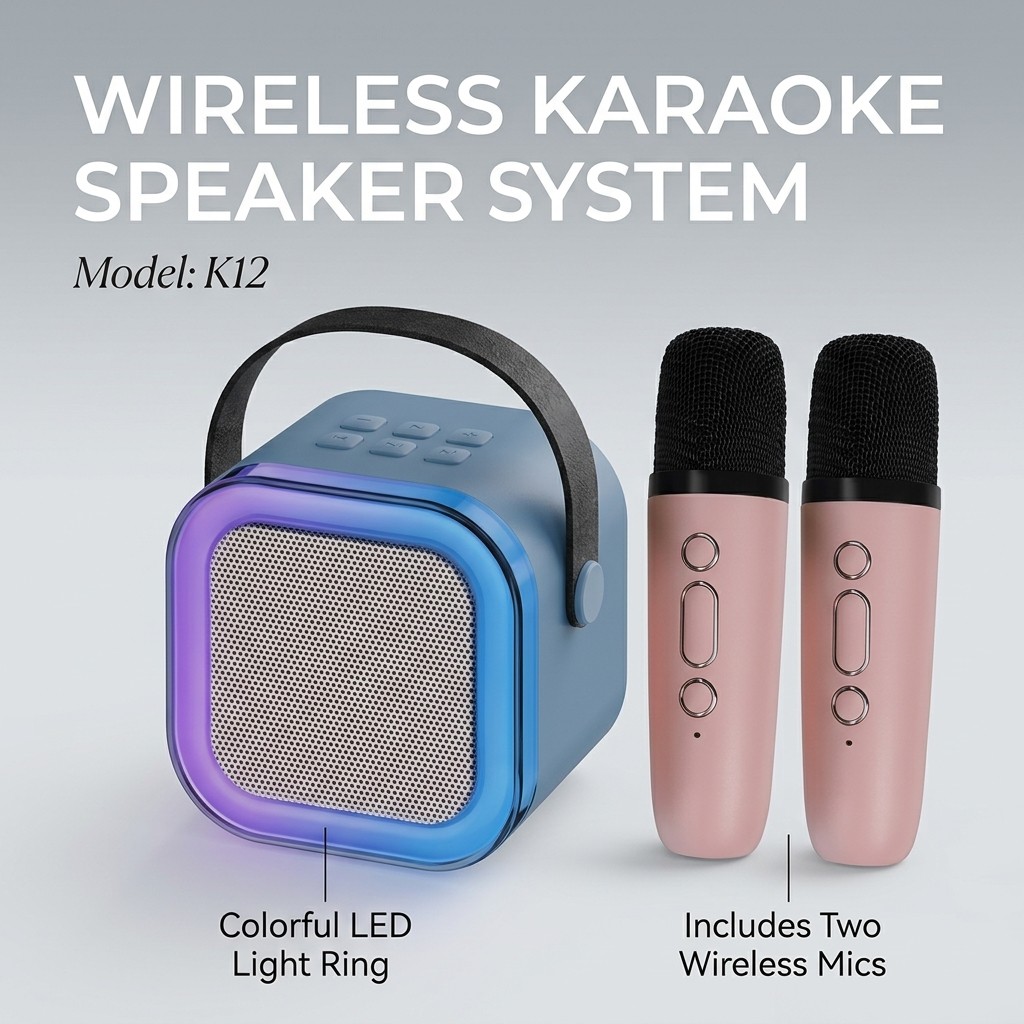 Mini Caixa De Som Bluetooth Karaoke K12 Microfone Sem Fio Portátil Para Festa Igreja