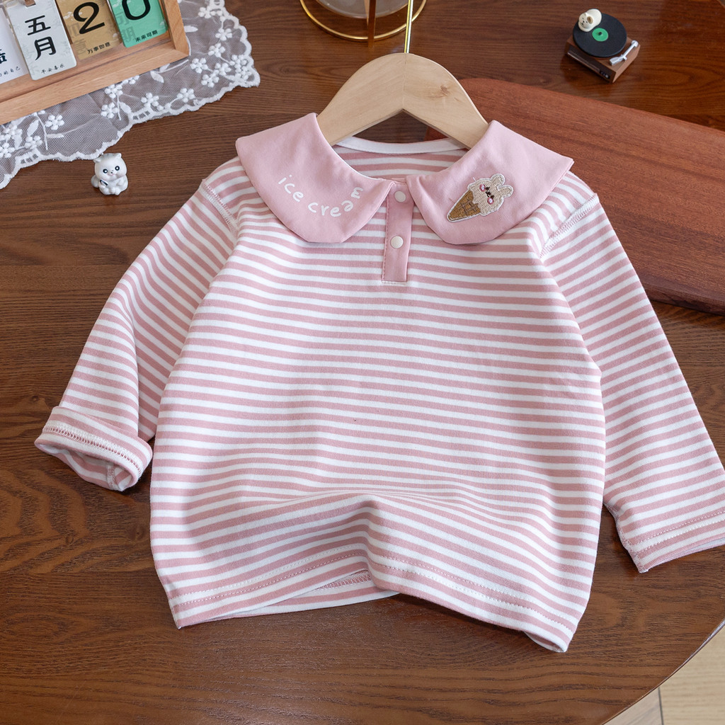 Meninas novo estilo 2026 primavera camiseta médio pequeno crianças bonito orelhas de coelho manga comprida gola polo top