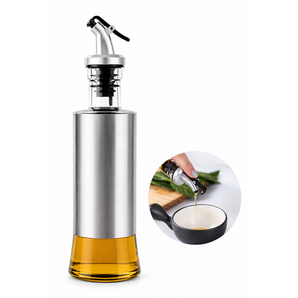Garrafa De Vidro Dispensadora De Óleo Vinagre E Azeite De Cozinha Inoxidável 300ml
