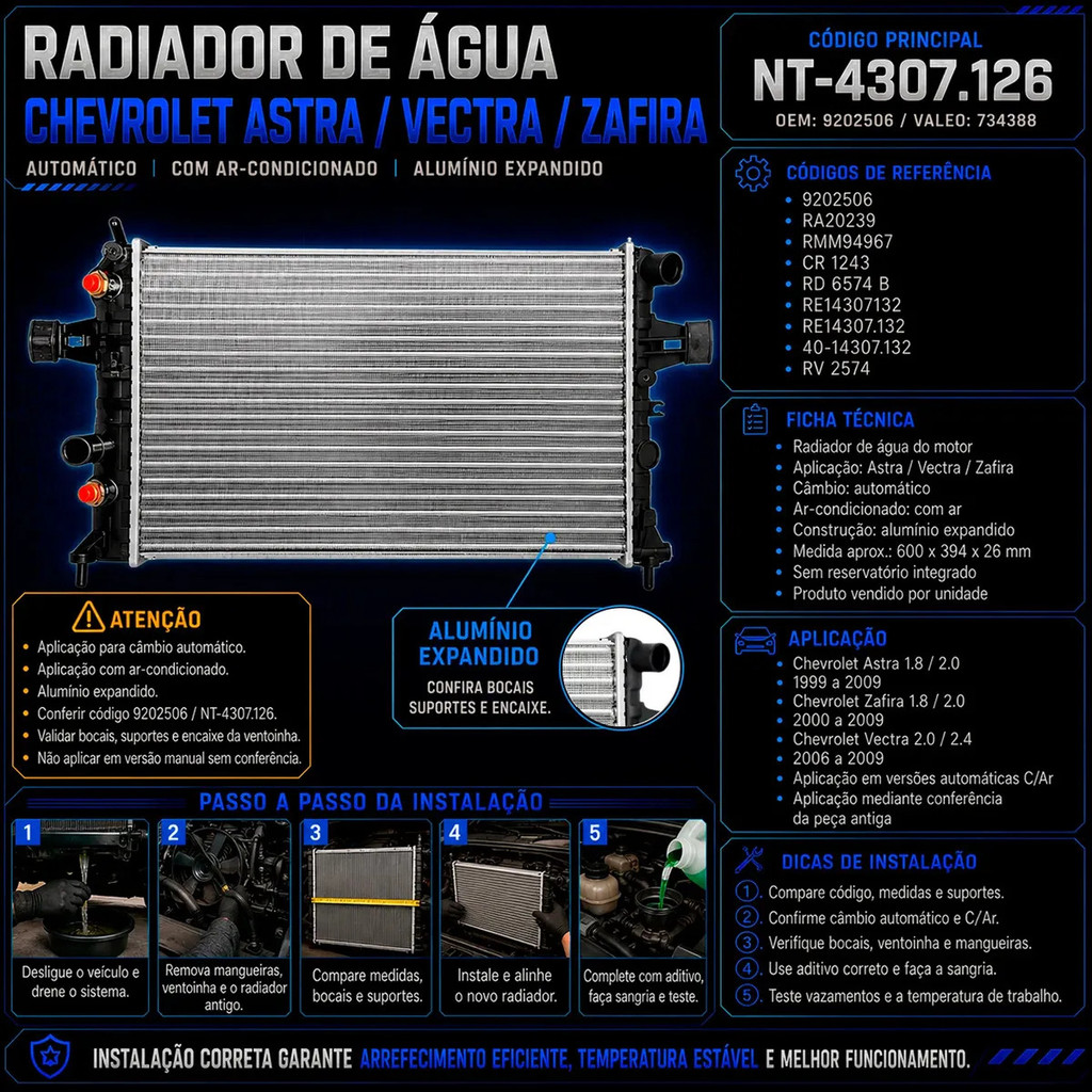 Radiador Vectra 2006 2007 2008 09 Motor 2.0 2.4 Automático — imagem 2 de 2