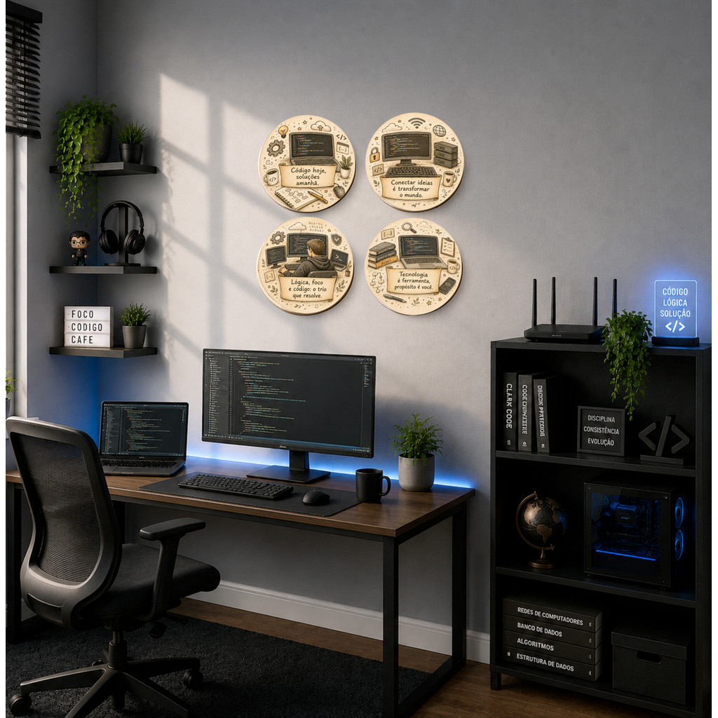 Kit Decorativo Informática TI para Home Office Moderno