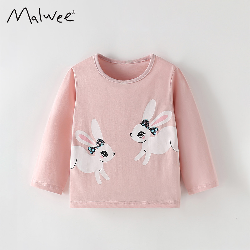 Malwee meninas camiseta de manga comprida primavera outono estilo menina moda camisa de fundo europeu americano crianças