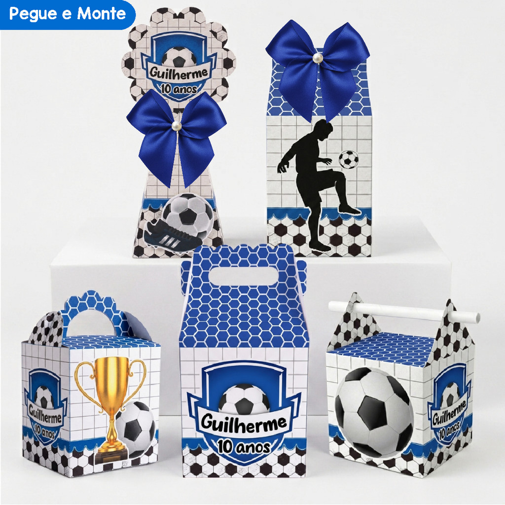 Kit Festa Futebol Azul | Personalizados | Lembrancinhas | Caixinhas para Festa | (Pegue e Monte)
