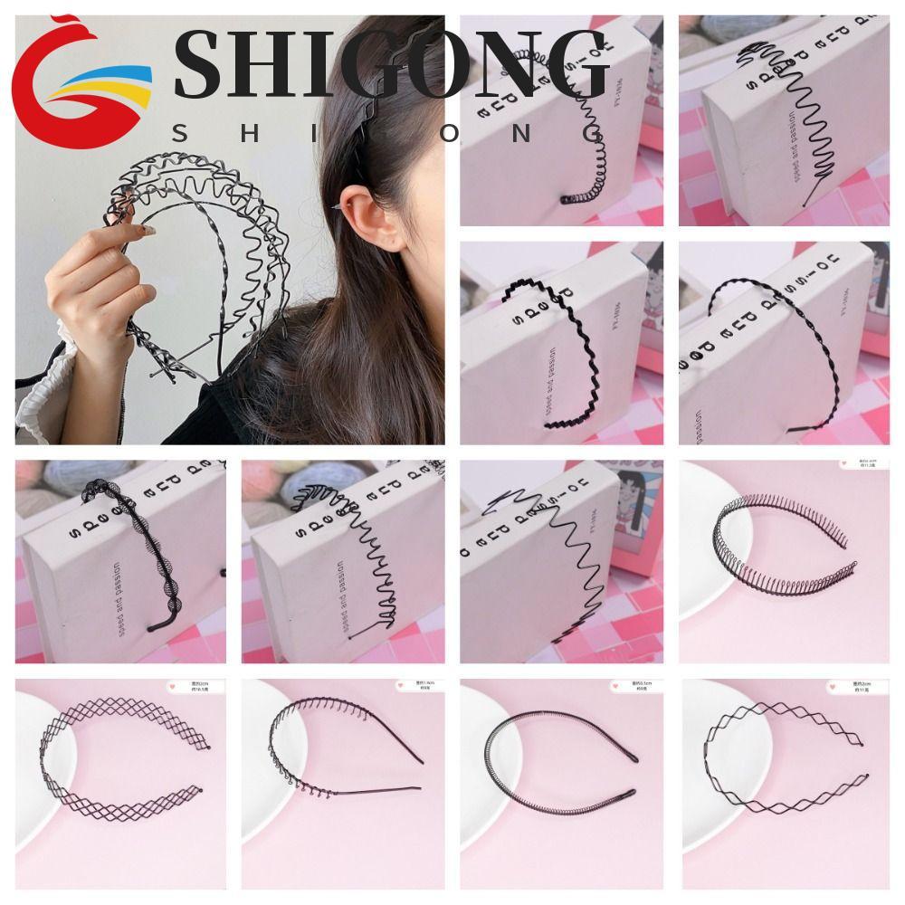 SHIGONG Faixa De Cabeça Em Forma De Onda , Argola De Cabelo De Metal Fino Simples De Camada Dupla , Faixas Masculinas Fo