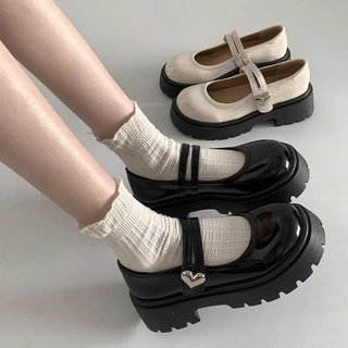 2025 novo estilo verão de sola grossa dedo do pé redondo preto pequenos sapatos de couro feminino estilo britânico Retro