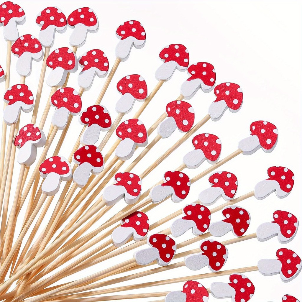Palitos De Coquetel De Cogumelo Bambu Espetos Longos Para Aperitivos Bebidas De Frutas Comida Toppers De Cupcake Florest