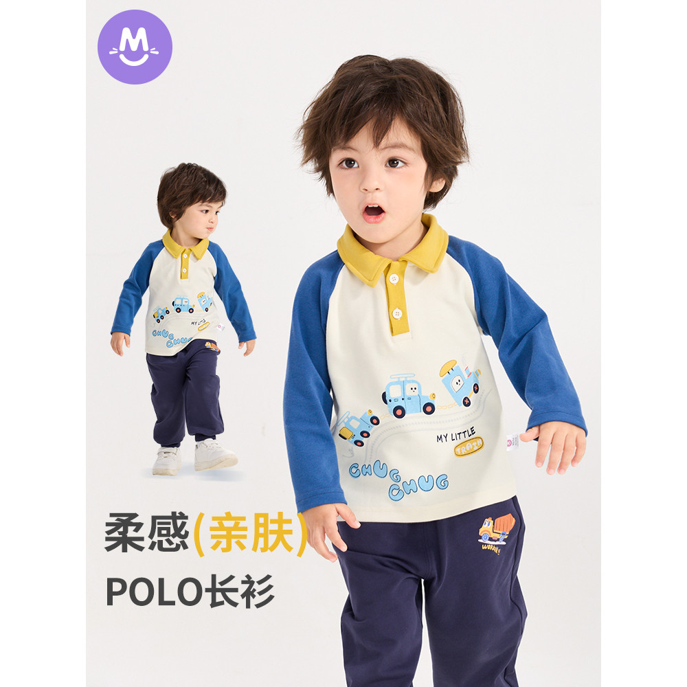 Yuanyuan gato meninos camisa polo camiseta bebê puro algodão manga comprida topos médio pequeno crianças primavera novo 