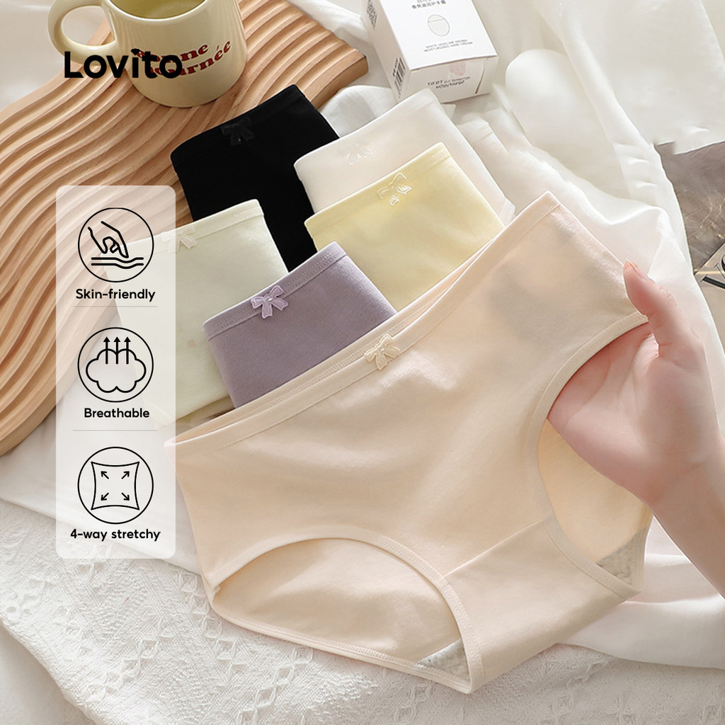 Lovito Casual Conjunto de Calcinhas de Algodão Respiráveis e Elásticas 3 Peças para Mulheres LNE113125