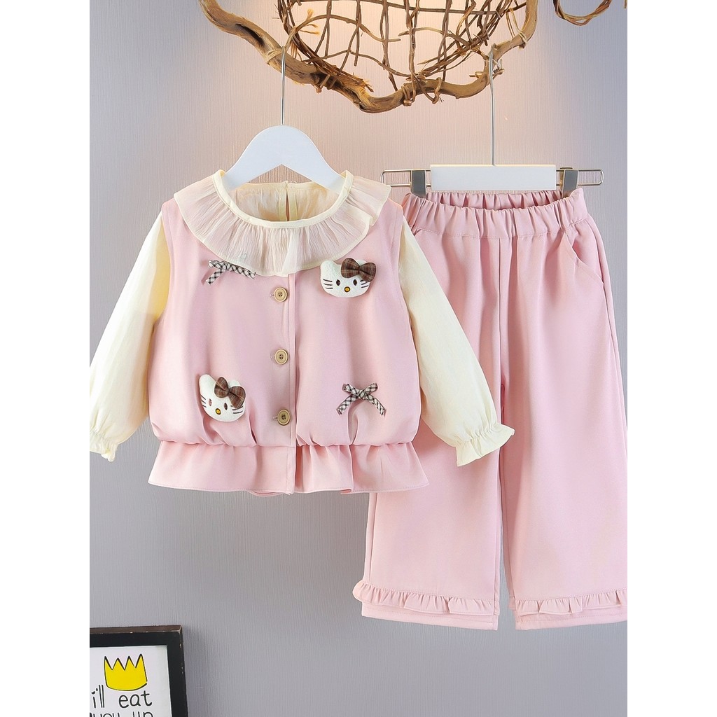 Roupas infantis para meninas roupas de primavera 2026 novo estilo bebê estilo ocidental terno de gato terno infantil de